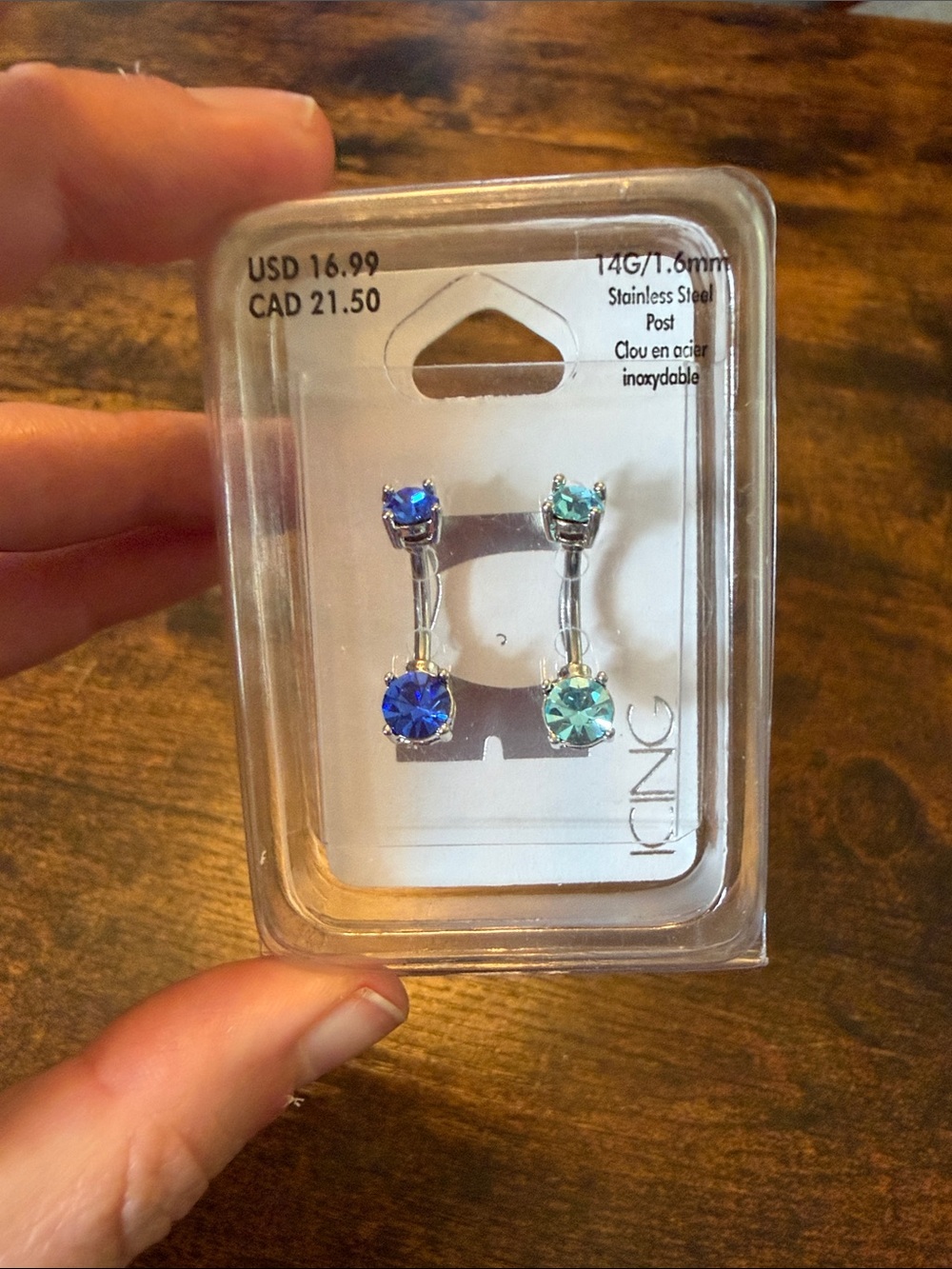 Icing Double Drop Belly Rings with Blue and Teal Crystals